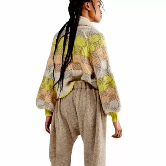 Free People Check Me Out Pullover Sweater Thick Texture Turtleneck Tan Yellow - Picture 3 of 8